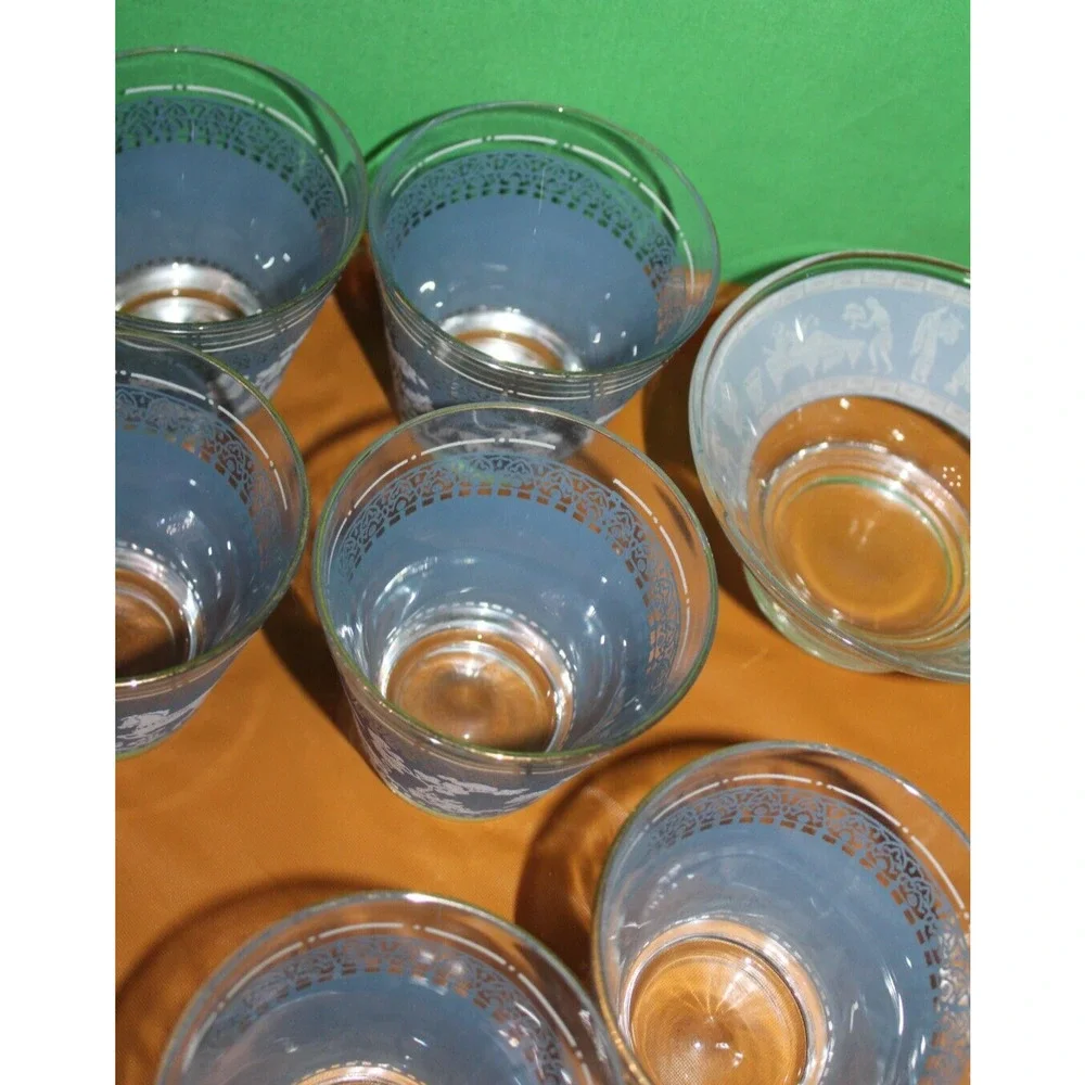 7 Pc Pattern Hazel Atlas Arabian Knights Wegewood Cups And Bowl Blue White